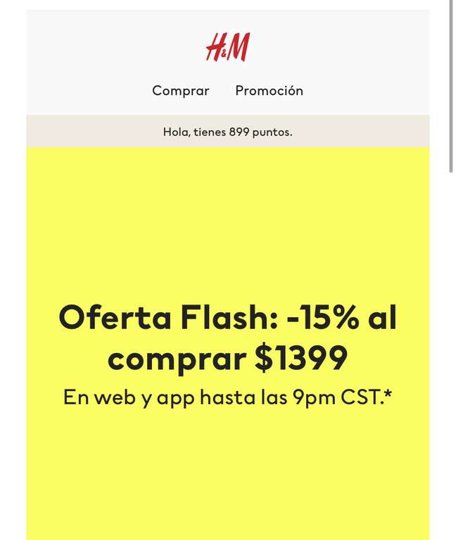 H&M: oferta flash, -15% en compras mayores a 1399 en app y tienda en línea
