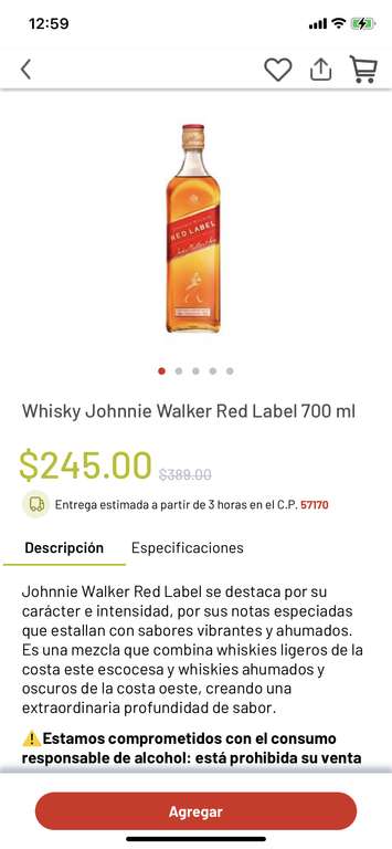 Soriana: Red Label 700ml $245