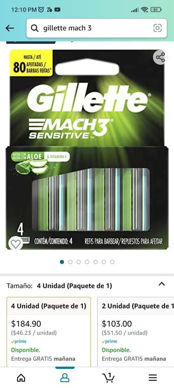 Amazon: Gillette Mach3 Sensitive Cartucho de repuesto para afeitadora para hombres, 4 Unidades, para andar al 100 | Planea y Ahorra