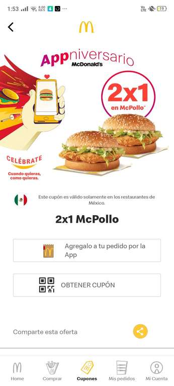 McDonalds App: Productos Gratis por aniversario