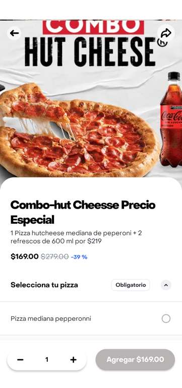 Rappi: Pizza Hut Combo Hot Cheese precio especial