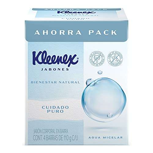 Amazon: 4 Jabones marca Kleenex, Agua micelar, de 110 grs. c/u