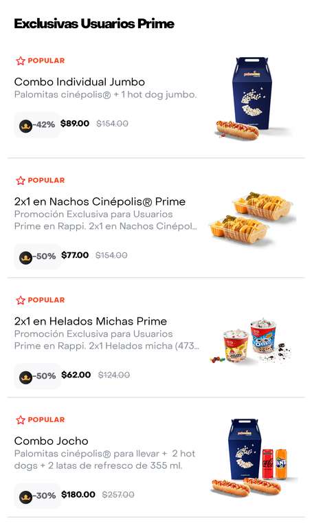 Rappi [Cinépolis]: Palomitas y referesco $50, combo nachos pareja $106. -  