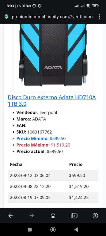 Liverpool: Disco Duro externo Adata HD710A 1TB 3.0