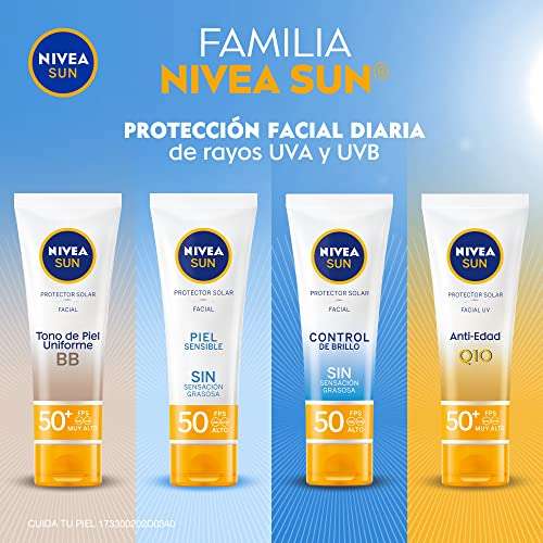 Amazon: NIVEA SUN Protector Solar Facial Anti-edad (50 ml), Enriquecido con Q10, Bloqueador solar FPS 50+, no Grasoso para Todo Tipo de Piel