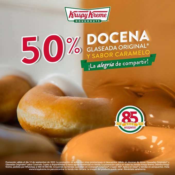 Krispy Kreme: 50% en Docena de Donas Glaseada Original (días 12 de cada mes)