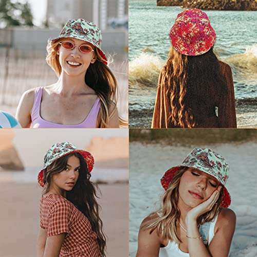 Amazon: Bonito sombrero de pescador de playa para mujeres, hombres, niñas y niños, reversible de doble cara