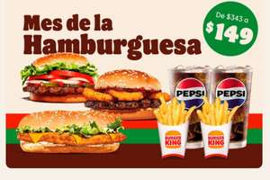 Burger King App: 1 King de pollo + 1 Rodeo Burguer + 1 Whopper + 2 papas kids + 2 refrescos chicos