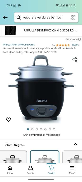 Amazon: Aroma Housewares Arrocera y vaporizador de alimentos de 6 tazas (cocinada), color negro ARC-743-1NGB