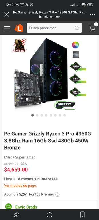 Linio: Pc Gamer Grizzly Ryzen 3 Pro 4350G 3.8Ghz Ram 16Gb Ssd 480Gb 450W Bronze