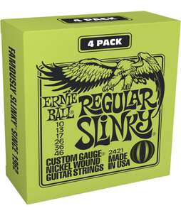 Amazon: Ernie Ball Regular Slinky Nickel Wound Electric Guitar Strings 4 Pack - 10-46 Gauge (P02421)