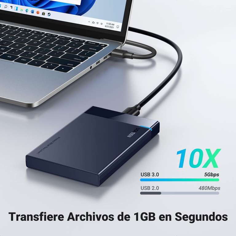 Amazon: UGREEN Carcasa de Disco Duro 2.5'', USB 3.0 con Cable de 50cm