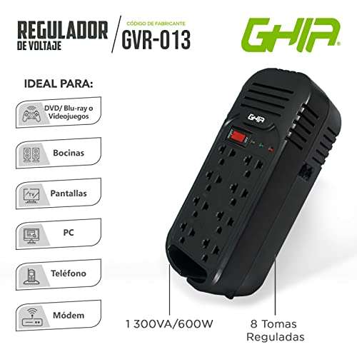 Amazon: Regulador Ghia 1300VA/600 watts | Envío gratis con Prime