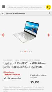 Elektra: Laptop HP 15-ef1501la AMD Athlon Silver 8gb 256gb