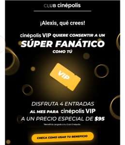 Nuevo beneficio para Super Fanático Club Cinépolis: 4 boletos mensuales a $95 (2D) o $105 (3D) para salas VIP + Combo Sushi Mix a $369