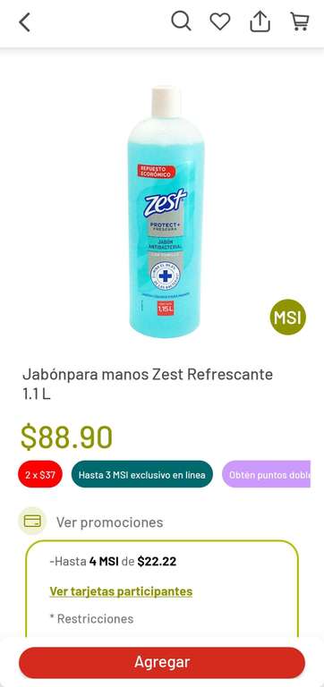 Soriana - Jabón para manos Zest Refrescante 1.1 L