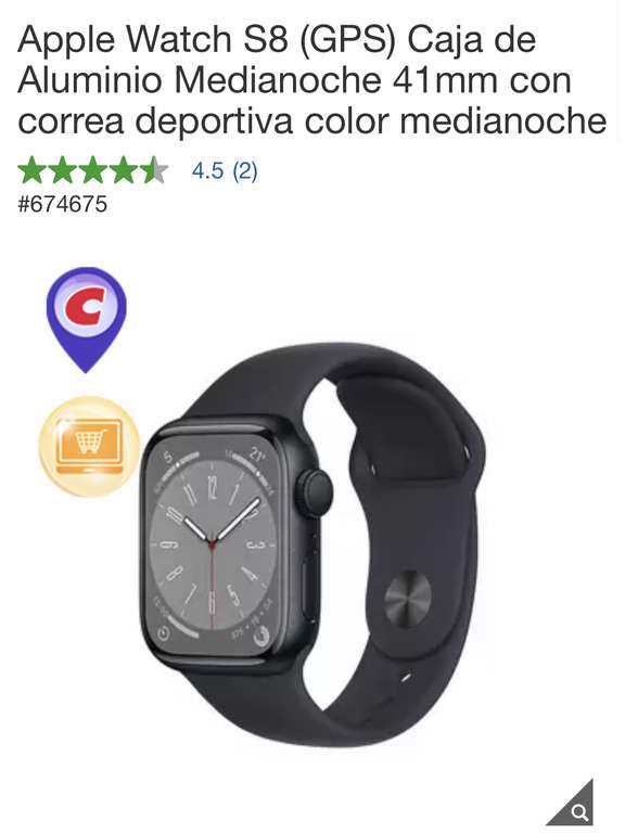 Costco: Apple Watch S8 (GPS) Caja de Aluminio Medianoche 41mm con correa deportiva color medianoche | Pagando con TDC Costco Citibanamex