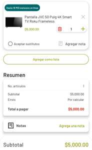 Soriana: Pantalla JVC 50 pulgadas a $5000 en tienda y en linea