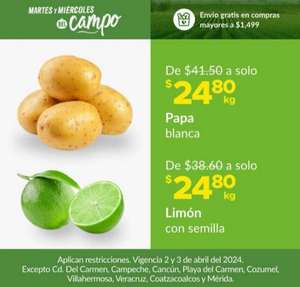 Soriana: Martes y Miércoles del Campo 2 y 3 Abril: Limón con Semilla ó Papa Blanca $24.80 kg