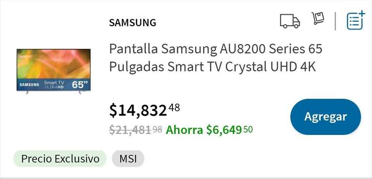 Sam's Club: Pantalla Samsung 65" 4k