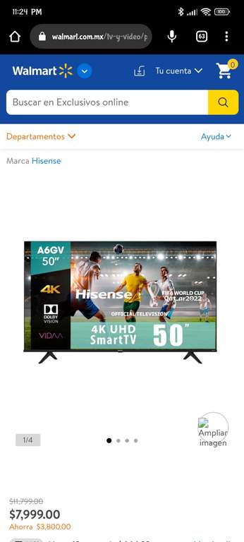 Walmart: TV Hisense 50 Pulgadas 4K Ultra HD Smart TV LED 50A6GV