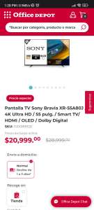 Office Depot: Pantalla Sony Bravia OLED 55" XR-55A80J
