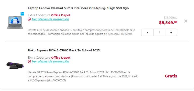 Office Depot: Laptop Lenovo IdeaPad Slim 3 Intel Core i3 15.6 pulg. 512gb SSD 8gb + Roku Express de regalo