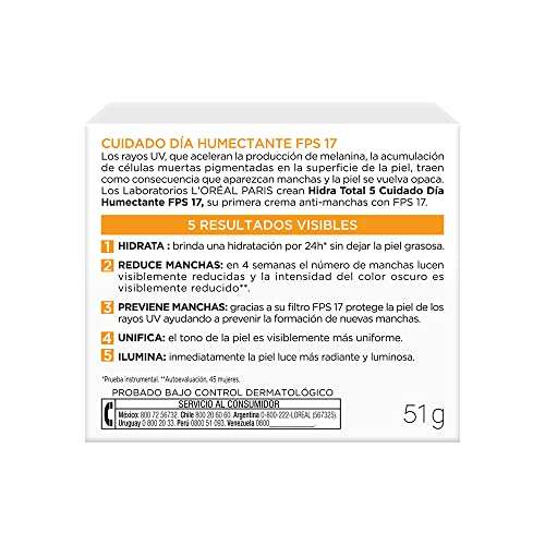 Amazon: L'Oreal Paris Crema Antimanchas, Hidra Total 5, 50 ml | envío gratis con Prime