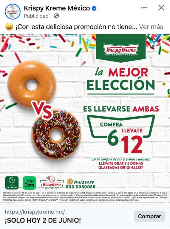 Krispy Kreme: 6 donas gratis compando 6 donas favoritas