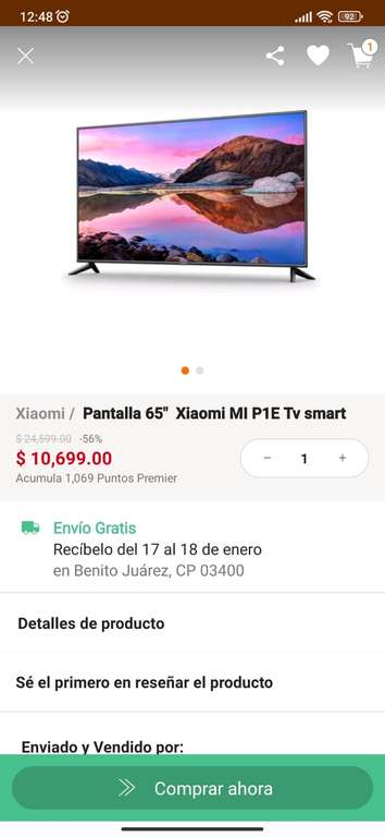 Pantalla 65" Xiaomi MI P1E (L65M7-7ASA) - $10,699.00 (Linio)