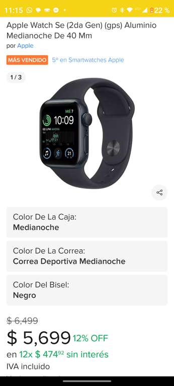 Mercado Libre: Apple watch SE 2da generación | Con cupón