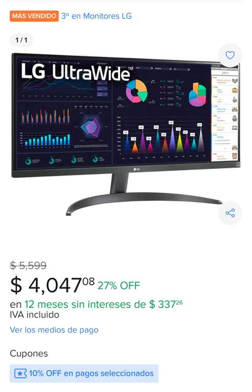 Monitor LG 29'' Pulgadas 29WQ500 FHD Negro