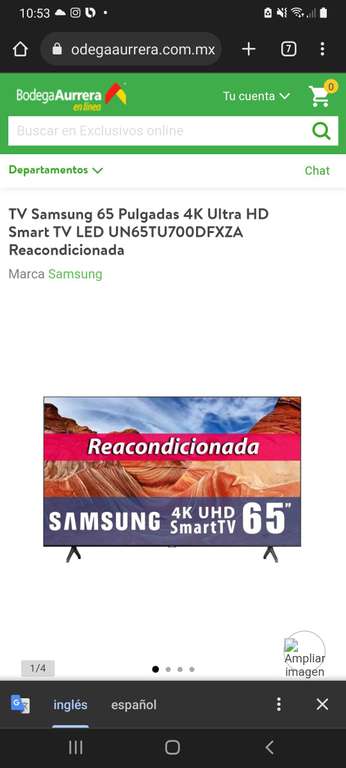 Bodega Aurrera: Tv Samsung 65 pulgadas. $11,999 Reacondicionada