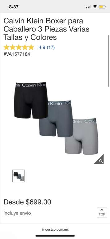 Costco - Boxer Calvin Klein 3 pack.