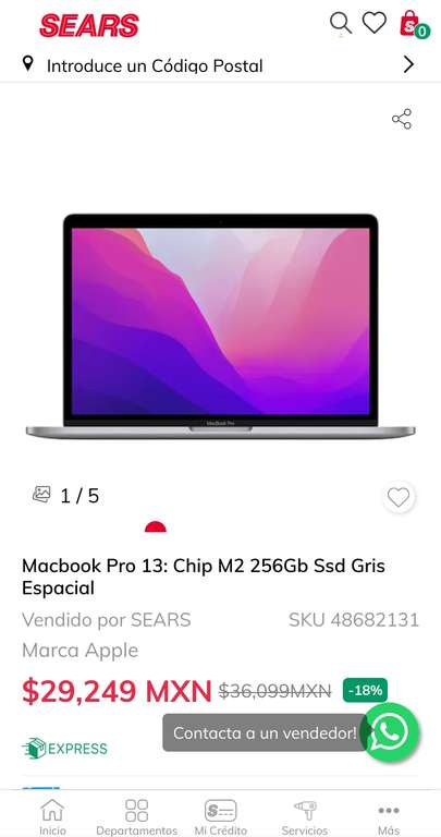 Sears: Macbook Pro M2 256Gb 8Gb ram