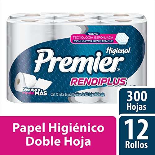 Amazon: Premier Rendiplus - Papel Higiénico - 12 Rollos de 300 hojas dobles