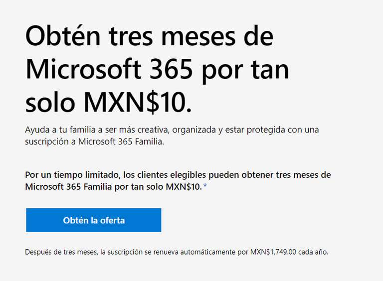 Microsoft - Obtén tres meses de Microsoft 365 Familiar por tan solo MXN 10