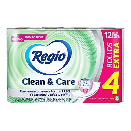 Amazon - Regio Clean and Care, paquete de 8 rollos + 4 rollos gratis | envío gratis con Prime