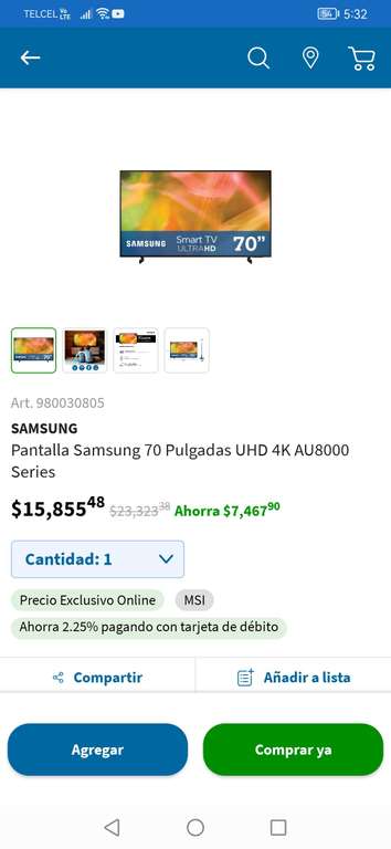 Sam's Club: Pantalla Samsung 70 Pulgadas UHD 4K AU8000 Serie