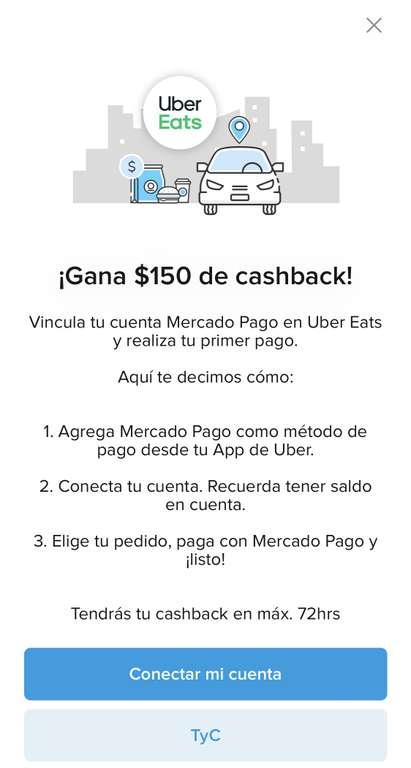 Mercado Pago: $150 de Cashback en MercadoPago comprando en Uber Eats CUENTAS SELECCIONADAS