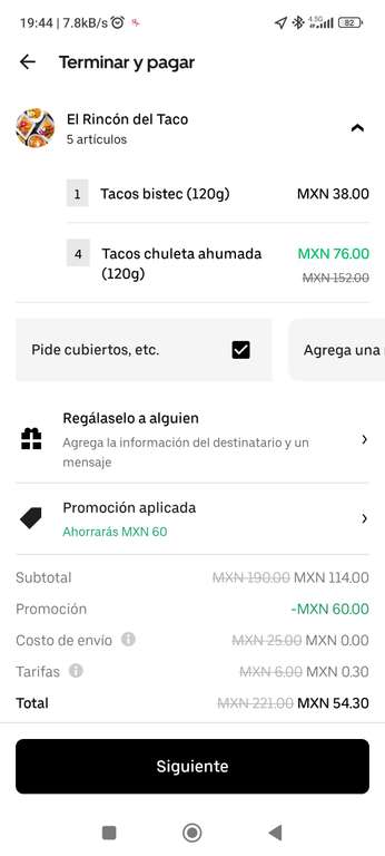 Uber Eats: El Rincón del Taco (CDMX) [Uber one]: 10 Tacos x $54.30