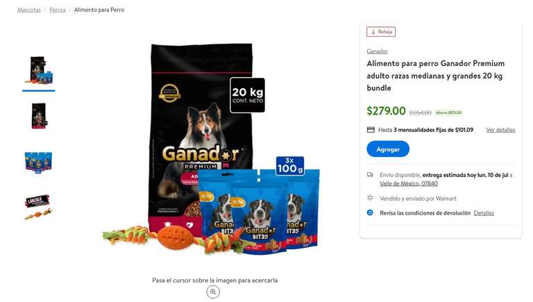 Walmart: Alimento para perro Ganador Premium adulto razas medianas y grandes 20 kg bundle posible bug