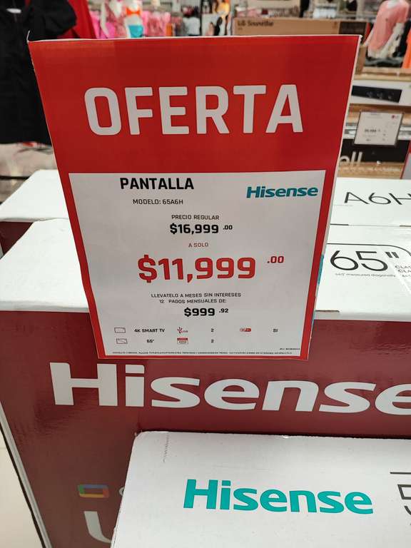 Suburbia: Pantalla Hisense 65" A6H $11,999