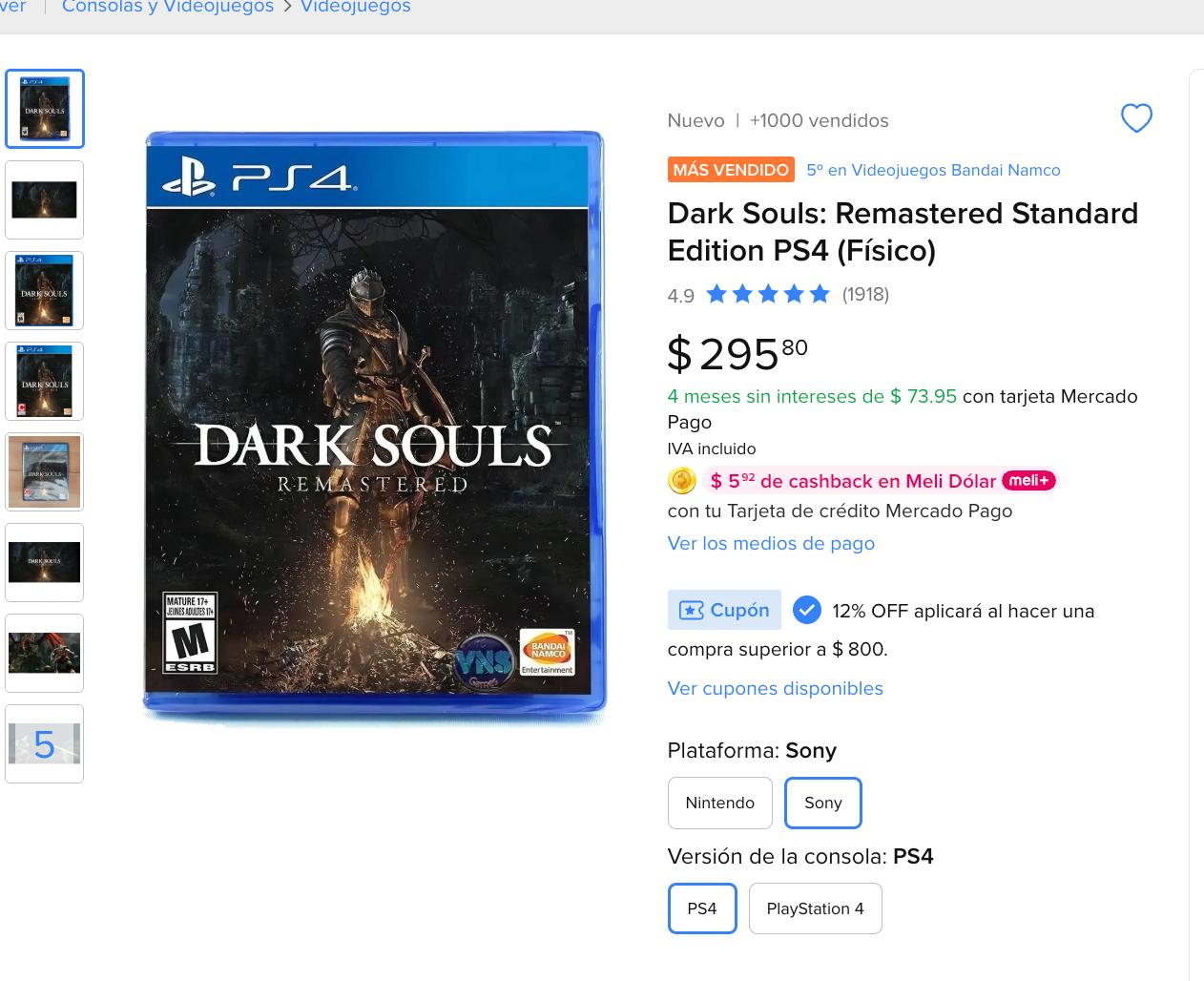 Mercado Libre: Dark Souls: Remastered Standard Edition PS4 (Físico)