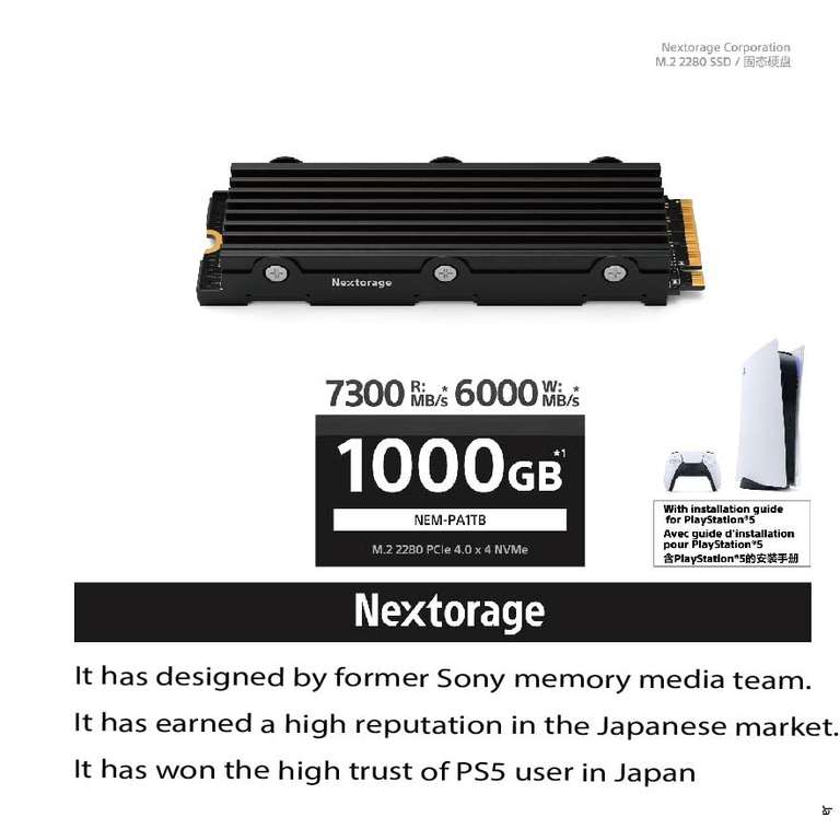 Amazon USA: Nextorage SSD interno de 1 TB para Playstation 5 y PC M.2 2280 Gen4 NVMe con disipador de calor