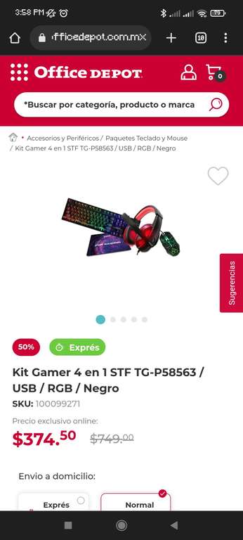 Office depot: Kit Gamer 4 en 1 STF TG-P58563 / USB / RGB / Negro