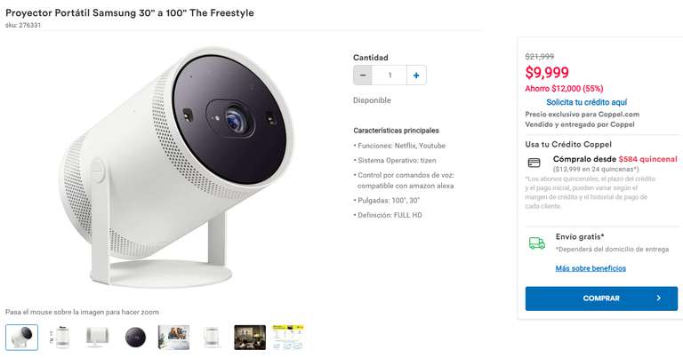 Coppel: Proyector Portátil Samsung 30" a 100" The Freestyle