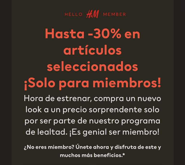 H&M: 30% De descuento para Miembros