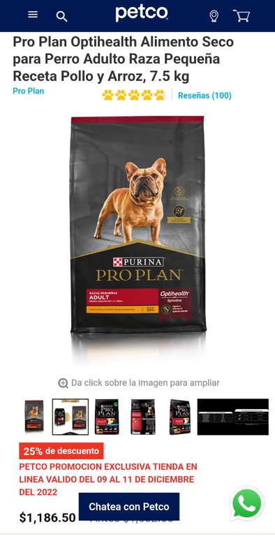PEtco: Pro plan para Perro Adulto Raza Pequeña Receta Pollo y Arroz, 7.5 kg
