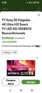Bodega Aurrera: TV Sony 55 Pulgadas 4K Ultra HD Smart TV LED KD-55X80CK Reacondicionada
